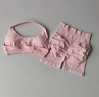 Sexy Halter Neck Beautiful Back High Waist Peach Sports Bras Shorts Suit Pilates Gathering Yoga Vest Training Fitness Bra Sets - Matrix-studios.com