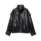 TFMLN 2025 Women Faux Leather Loose Jacket High Street Stand Collar Long Sleeve Coat Fashion Causal Zipper Outwear Autumn Winter - Matrix Studios