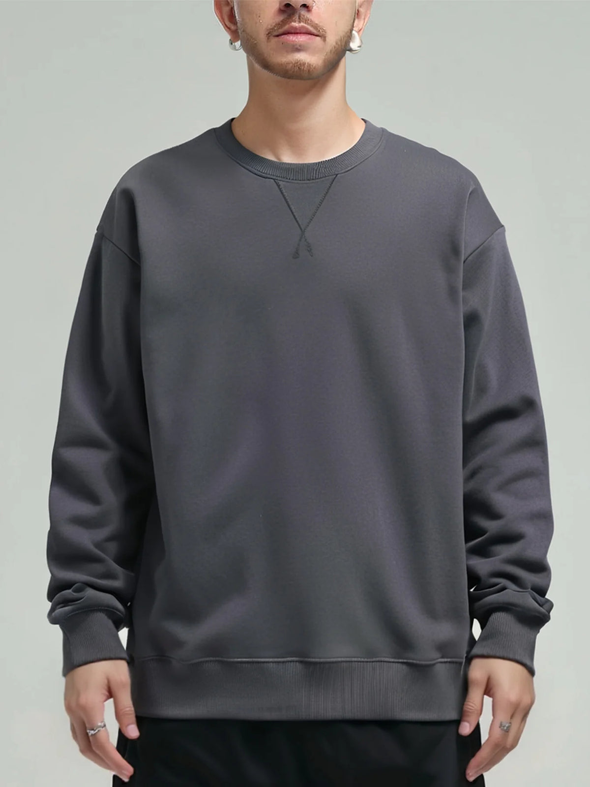 380g Tight Match Heavy Inverted Triangle Loose Versatile Solid Cotton Vintage Autum Winter Long Sleeve Round Neck Sweater - Matrix Studios