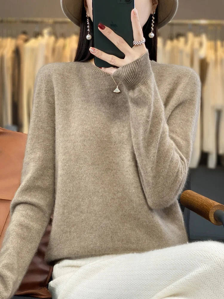 100% Merino Wool Sweater Women O-neck Cashmere Knitwear Female Pullover Autumn Winter Casual Tops Solid Color Soft  Clothing - Matrix Studios