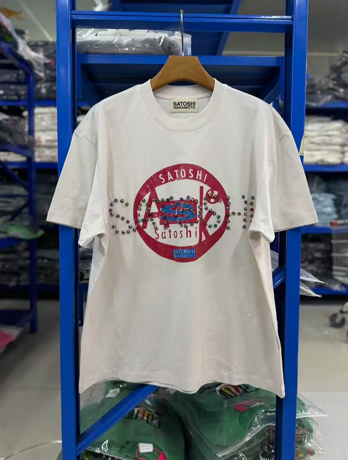 26SS Y2K High Quality American Retro Trendy Fashion Tops Satoshi Nakamoto hotfix rhinestone logo 100% cotton large size loose Men's Women's T-Shirt - Matrix-studios.com