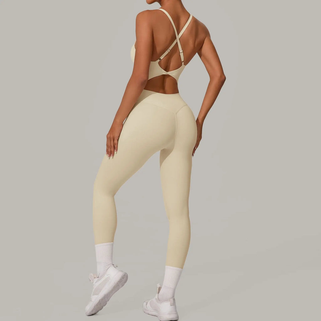 Sexy Hollow Cross Backless Sporty Tight Jumpsuit Woman Sportswear Summer One Pieces Outfit Gym Fitness Overalls Yoga Jump Suit - Matrix Studios