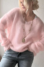 Women'S Soft V Neck Pullover Sweater  Casual Detail Light Pink Loose Fit for Spring Fall Spring - Matrix Studios
