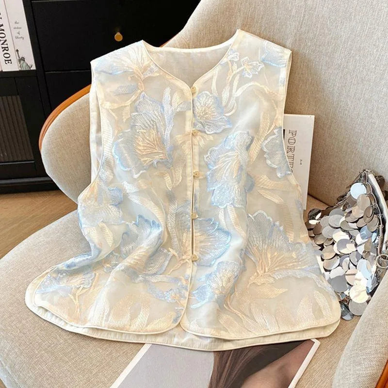 Thin Vest for Women Clothing Ethnic Style Print Vintage Clothes Streetwear Coats Women Jackets Chinese style Casual Summer - Matrix Studios