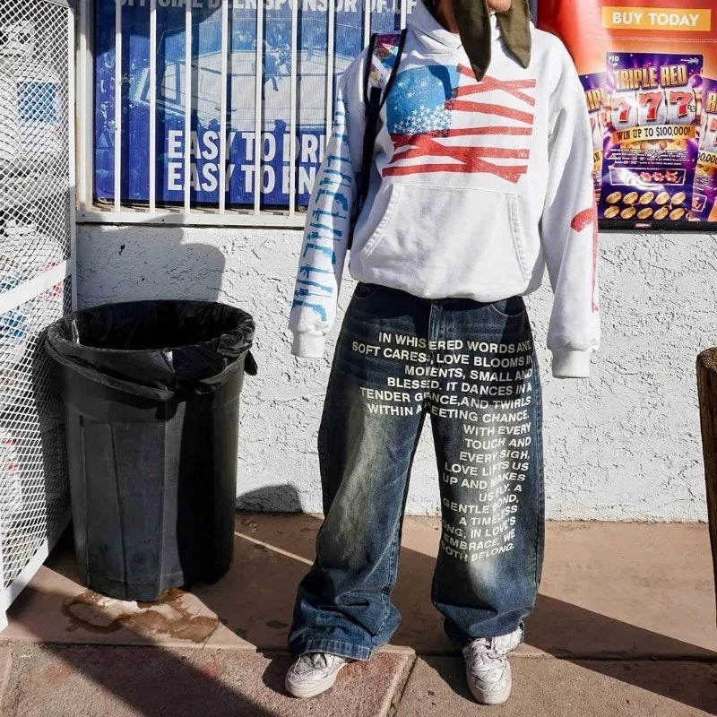 Deeptown Vintage Letter Print Women Man Jeans Y2k Harajuku Washed Wide Leg American Style Denim Pants Baggy Hip Hop Streetwear - Matrix-studios.com