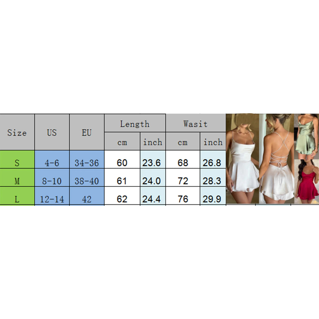 Women Sleeveless Satin Playsuits Fashion Summer Short Sling Backless Jumpsuits Cross Tie-Up Bandage Romper Streetwear Outfit - Matrix Studios