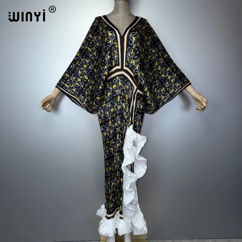 WINYI Women's Pleated Slim Dress with High Fork Fashion Beach Cover Up Muslim Kaftan Abaya Dubai Luxury Long Evening Dress - Matrix-studios.com