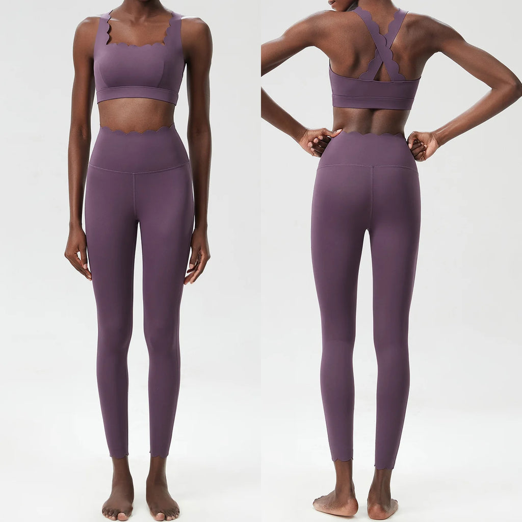 Women Solid Color Gym Suit Two Pieces Fitness Yoga Set Super Streth Slim Fit Running Sportswear Breathable Workout Clothes - Matrix-studios.com