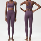 Women Solid Color Gym Suit Two Pieces Fitness Yoga Set Super Streth Slim Fit Running Sportswear Breathable Workout Clothes - Matrix-studios.com