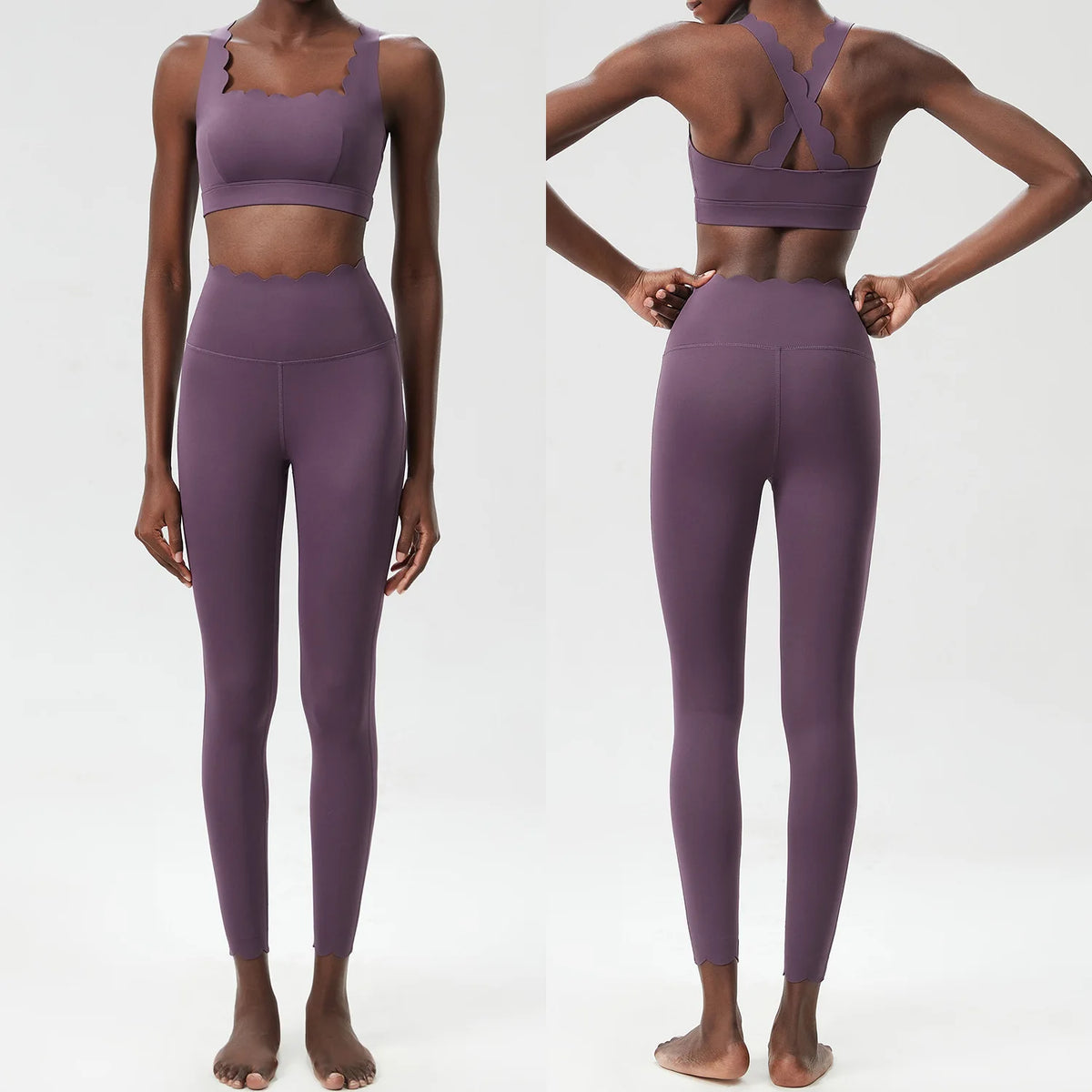 Women Solid Color Gym Suit Two Pieces Fitness Yoga Set Super Streth Slim Fit Running Sportswear Breathable Workout Clothes - Matrix-studios.com
