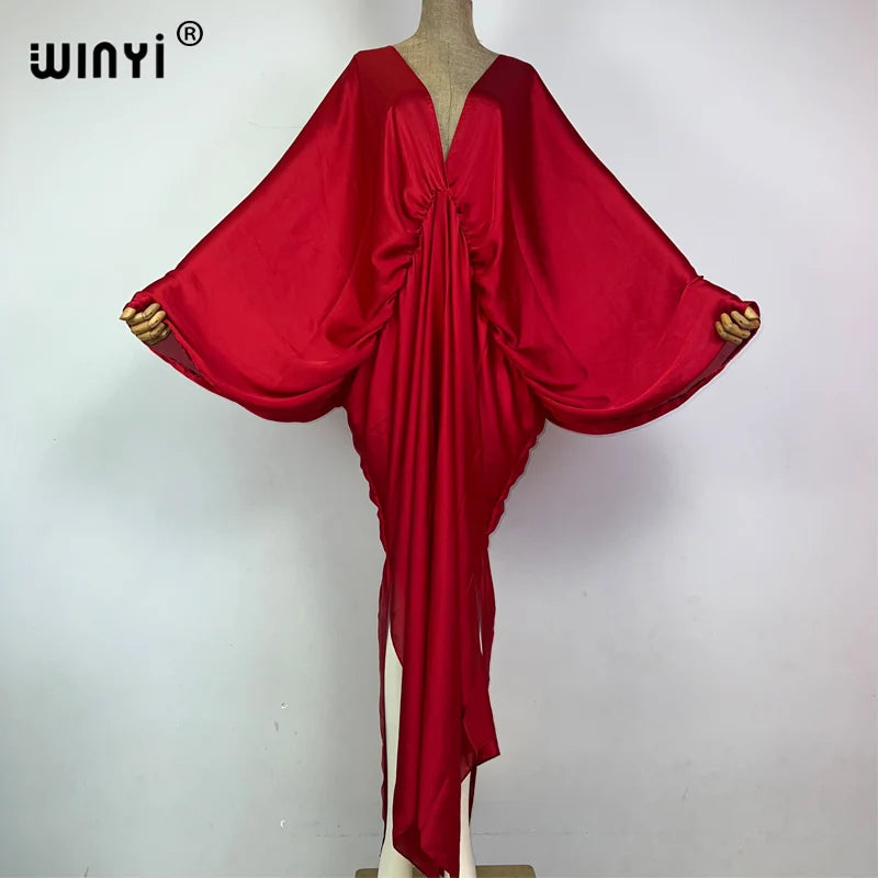WINYI monochrome elegant Swimsuit Cover Up Women Beach Dress V-neck Dresses Summer Woman Clothes fashion Robe long down dress - Matrix Studios