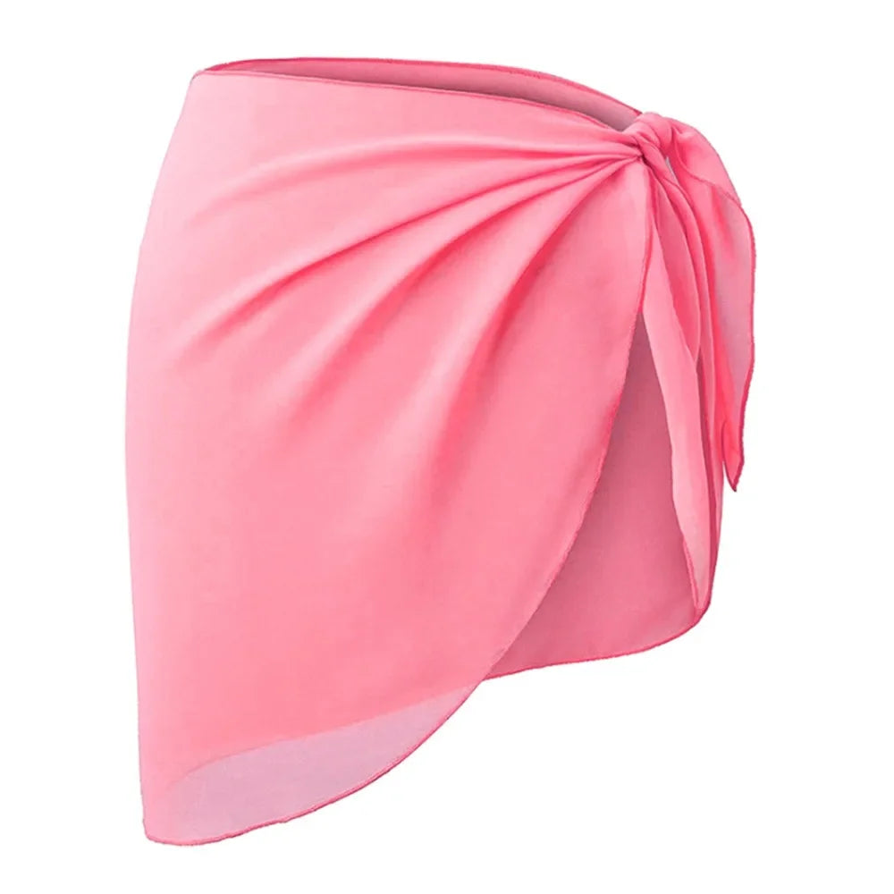 Summer Women Short Solid Sarong Swimsuit Coverups Beach Bikini Wrap Sheer Short Skirt Chiffon Skirt Scarf Swimwear Cover-ups - Matrix Studios