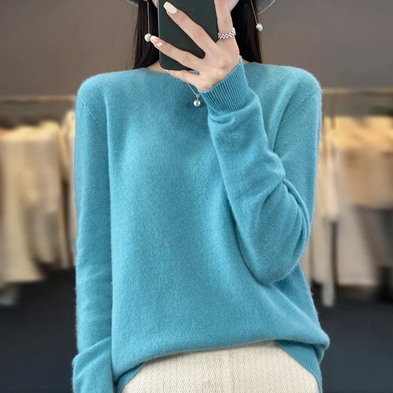 New Cashmere Sweater for Women in Autumn and Winter 100% Merino Wool Fashion O-neck Warm Pullover Top - Matrix Studios