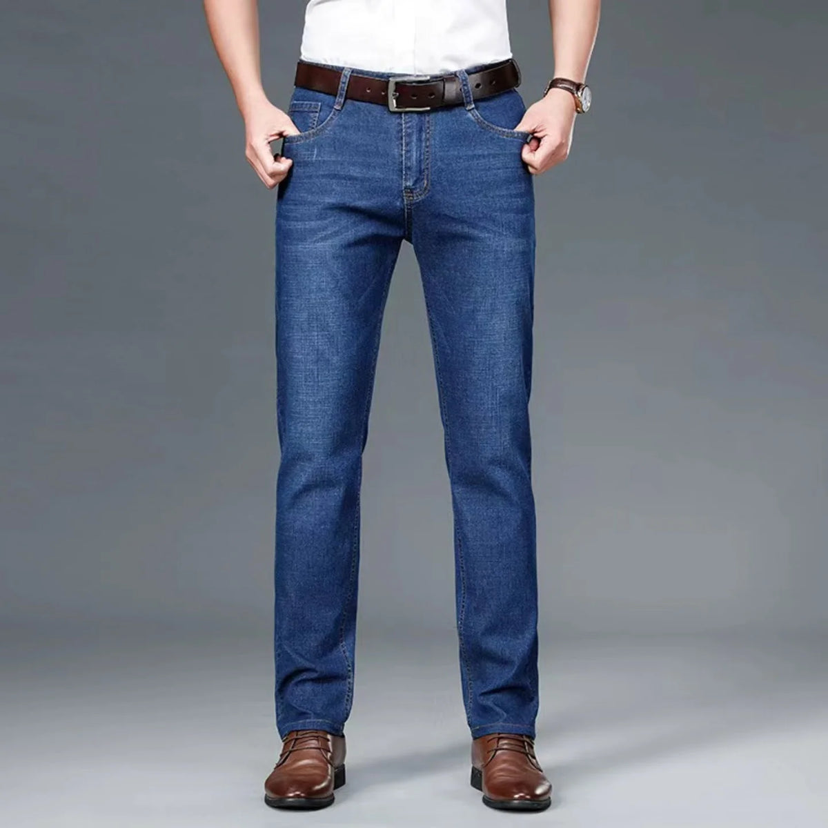 2026 New Light Luxury Business Comfortable Men's Jeans, High-End Blue and Black Casual Versatile Pants Straight Leg Men's Pants - Matrix Studios