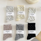 Women's spring summer thin vintage cream curled-edge women's socks polka dot mid-tube socks artistic socks women - Matrix Studios