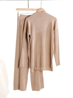 Autumn Winter 2 Pieces Women Sets Knitted Tracksuit Turtleneck Sweater and Straight Jogging Pants Suits - Matrix-studios.com