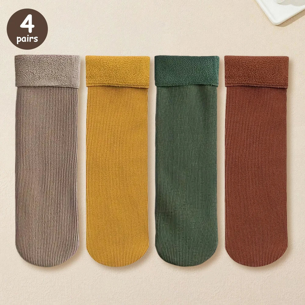 4 Pairs Winter Warm Solid Women Socks Thicken Thermal Socks Black Skin Seamless Snow Sock Unisex Socks - Matrix Studios