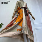 NEW WINYI Summer 2024 Print Middle East Kimono Beach Cover Up Dress Elegant African Women Boho Cardigan Holiday Maxi Abaya - Matrix Studios