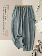 Summer Retro Cotton Linen Loose Harem Pants Elastic Drawstring Waist Casual Pants Basic Versatility Wide-leg Ankle-Length Pants - Matrix-studios.com