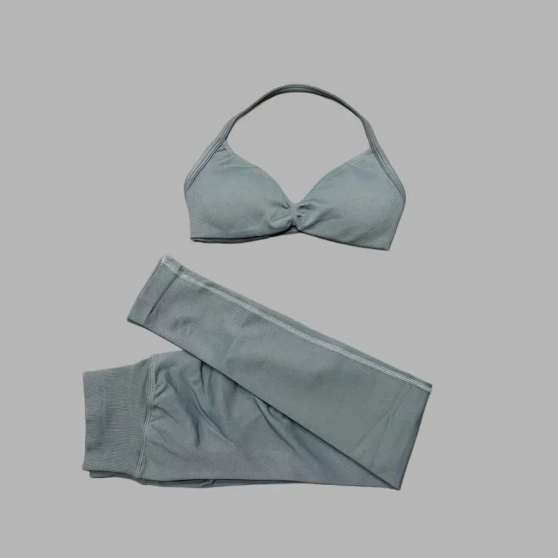 2Pcs HISTELLO Seamless Yoga Sports Set for Women Resistant Backless Bra Pilates Fitness Workout Running Leggings Gym Suit - Matrix-studios.com