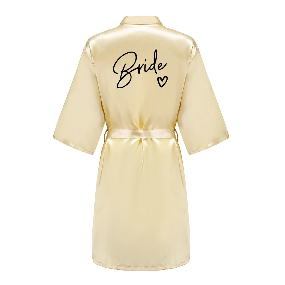 Wedding Party Team Bride Robe With Black Letters Kimono Satin Pajamas Bridesmaid Bathrobe SP003 - Matrix-studios.com