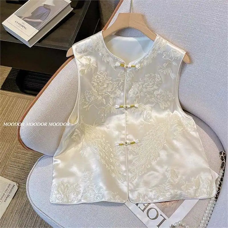 Thin Vest for Women Clothing Ethnic Style Print Vintage Clothes Streetwear Coats Women Jackets Chinese style Casual Summer - Matrix Studios