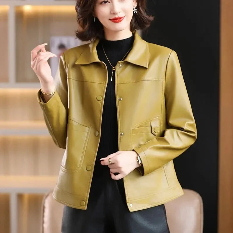 PU Leather Coat Short Female Young Style Autumn Winter New Western-Style Leather Casual Jacket Thicken Versatile Thin Fur Women - Matrix Studios