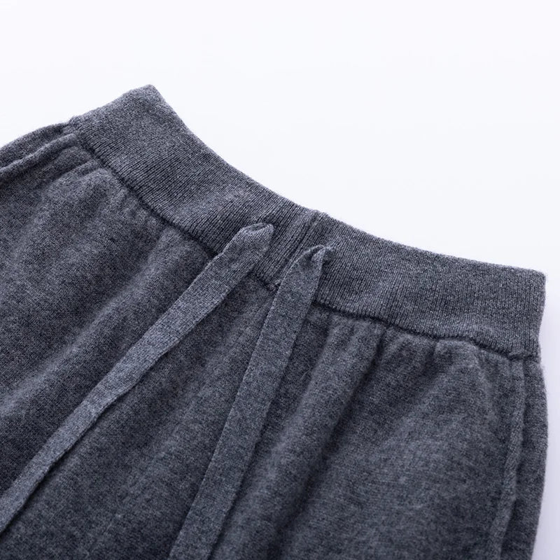 Autumn And Winter New 100% Merino Wool Flat Small Foot Pants Women Loose High Waist Lean Knitted Cashmere Bunched Foot Pants - Matrix-studios.com