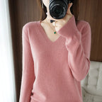 New Cashmere Women's V-neck Pullover Lace Neck Hollow Out Design Casual Knitted Long Sleeve Women's Sweater Autumn And Winter - Matrix-studios.com