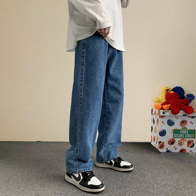 2023 Spring New Streetwear Baggy Jeans Men Korean Fashion Loose Straight Wide Leg Pants Male Brand Clothing Black Light Blue - Matrix Studios
