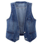Women Vintage Denim Waistcoat Jacket 2026 Spring New Female Short Slim Sleeveless Coat Vest 6XL Single Breasted Solid Casual Top - Matrix Studios