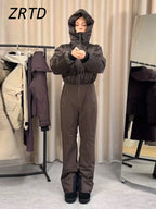 Warm Women's Winter Ski Jumpsuit With Hood Belt Stand Collar One Piece Ski Suits 2026 Autumn Lady Street Fashion Romper New - Matrix Studios