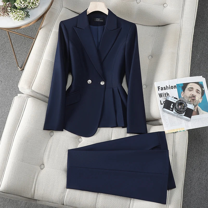 ZJYT Elegant Commuter Blazer Pants Set for Woman 2 Pieces Matching Sets Autumn 2026 Office Lady Work Jacket and Trousers Suit - Matrix-studios.com