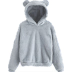 Winter Korean Fashion Bear Ears Cute Loose Hoodie Fluffy Hooded Warm Sweatshirt Long Sleeve Top Solid Pullover Clothes For Women - Matrix Studios