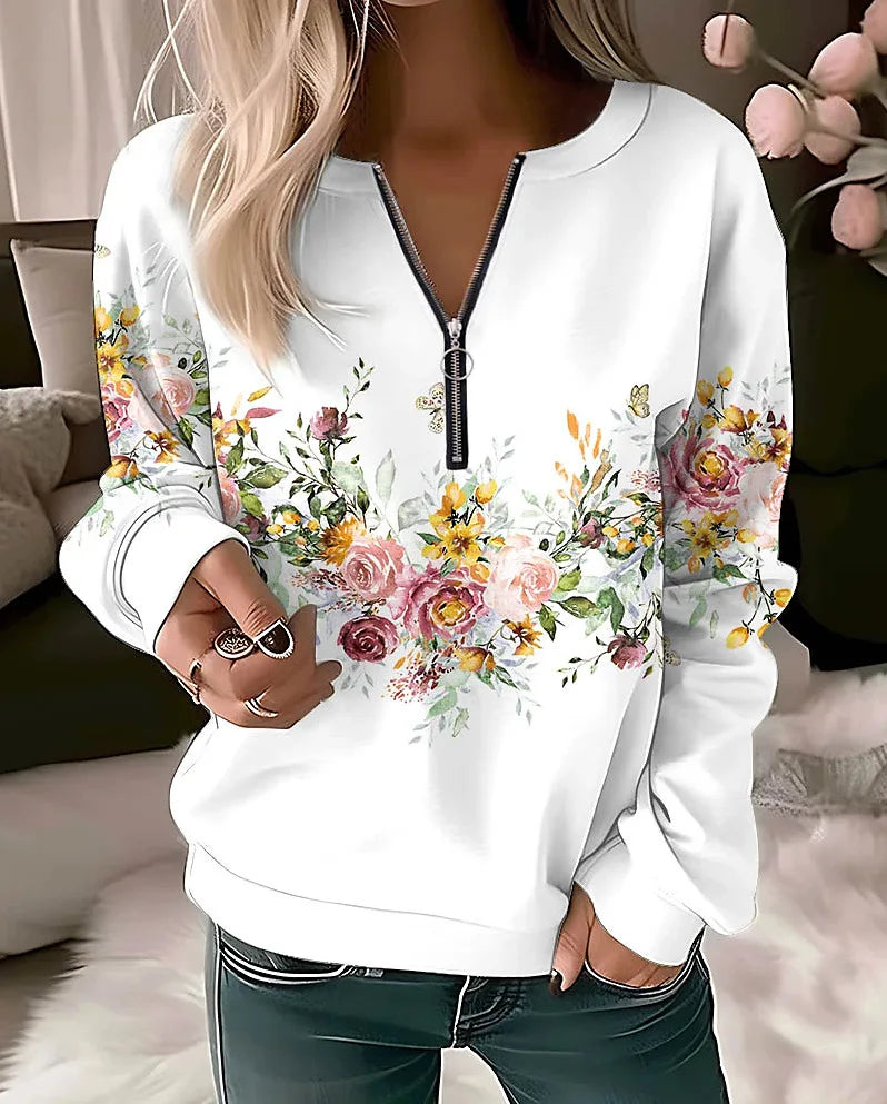 Women's Hoodies Women Fashion Floral Hoodies Flower Painting Sweatshirt Zip Up Hoodie Oversized Sudaderas Harajuku Coats Elegant - Matrix Studios