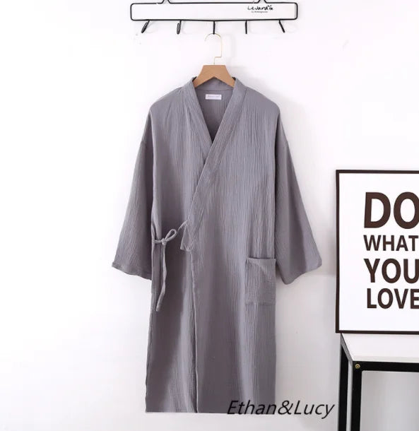 New Spring And Autumn Japanese Kimono Robe Couple Cotton Crepe Bathrobe Men And Women Kimono Robe Robes For Women Sleepwear - Matrix-studios.com