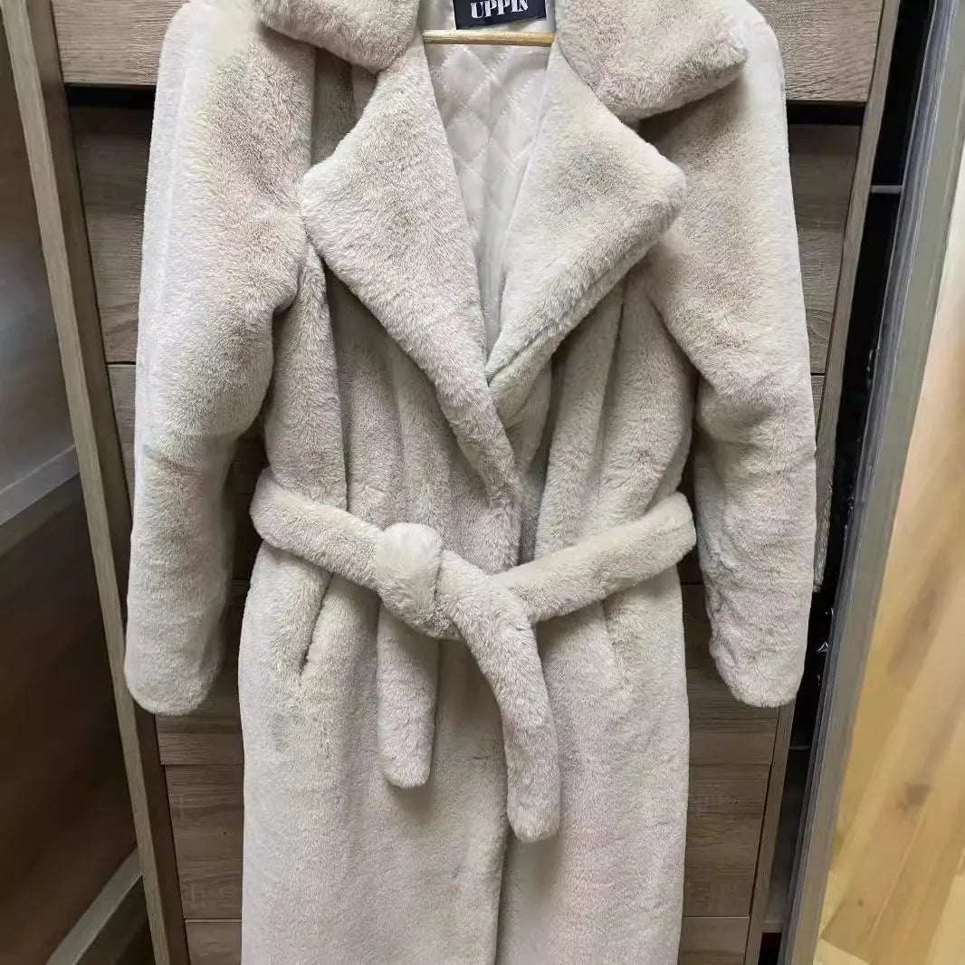 Winter Women High Quality Faux Rabbit Fur Coat Luxury Long Fur Coat Loose Lapel OverCoat Thick Warm Plus Size Female Plush Coats - Matrix Studios