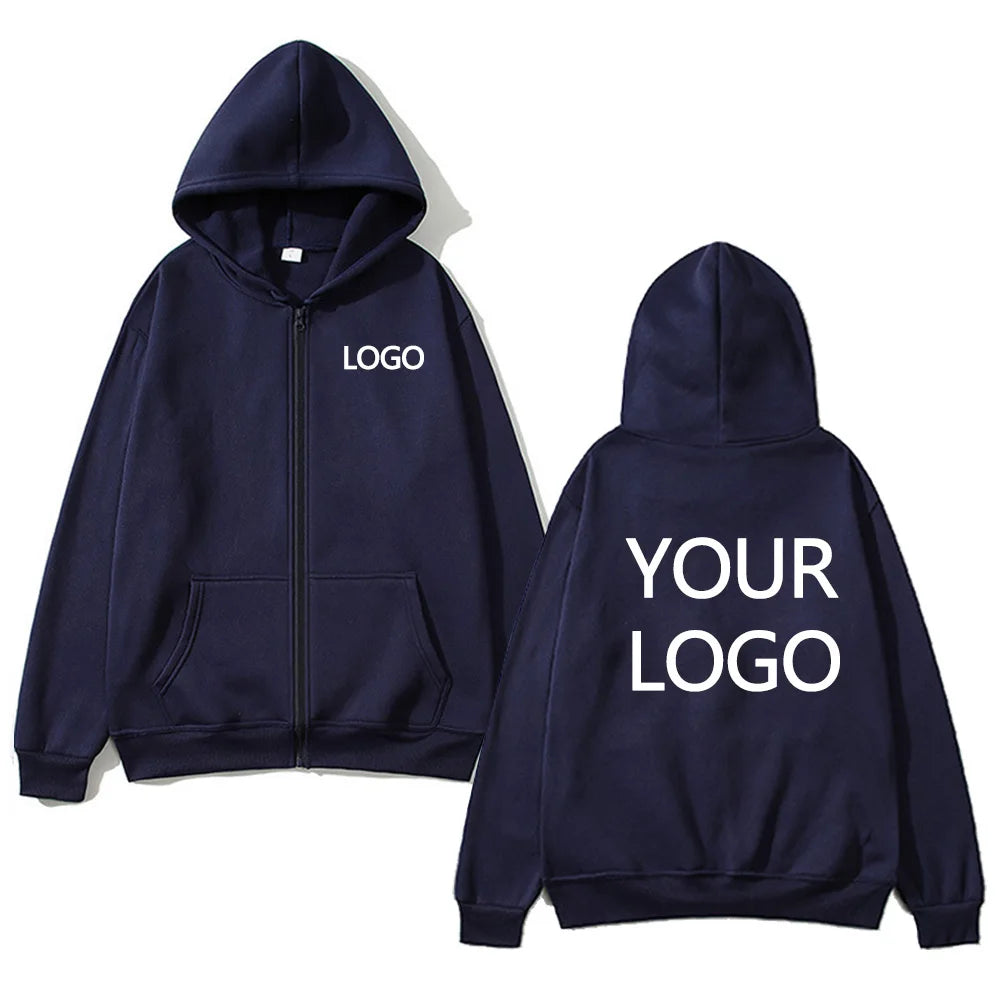 DIY Personalised customised logo, men's street hoodie, zip front sports sweatshirt, women's casual knitted hoodie, couple's gift - Matrix Studios