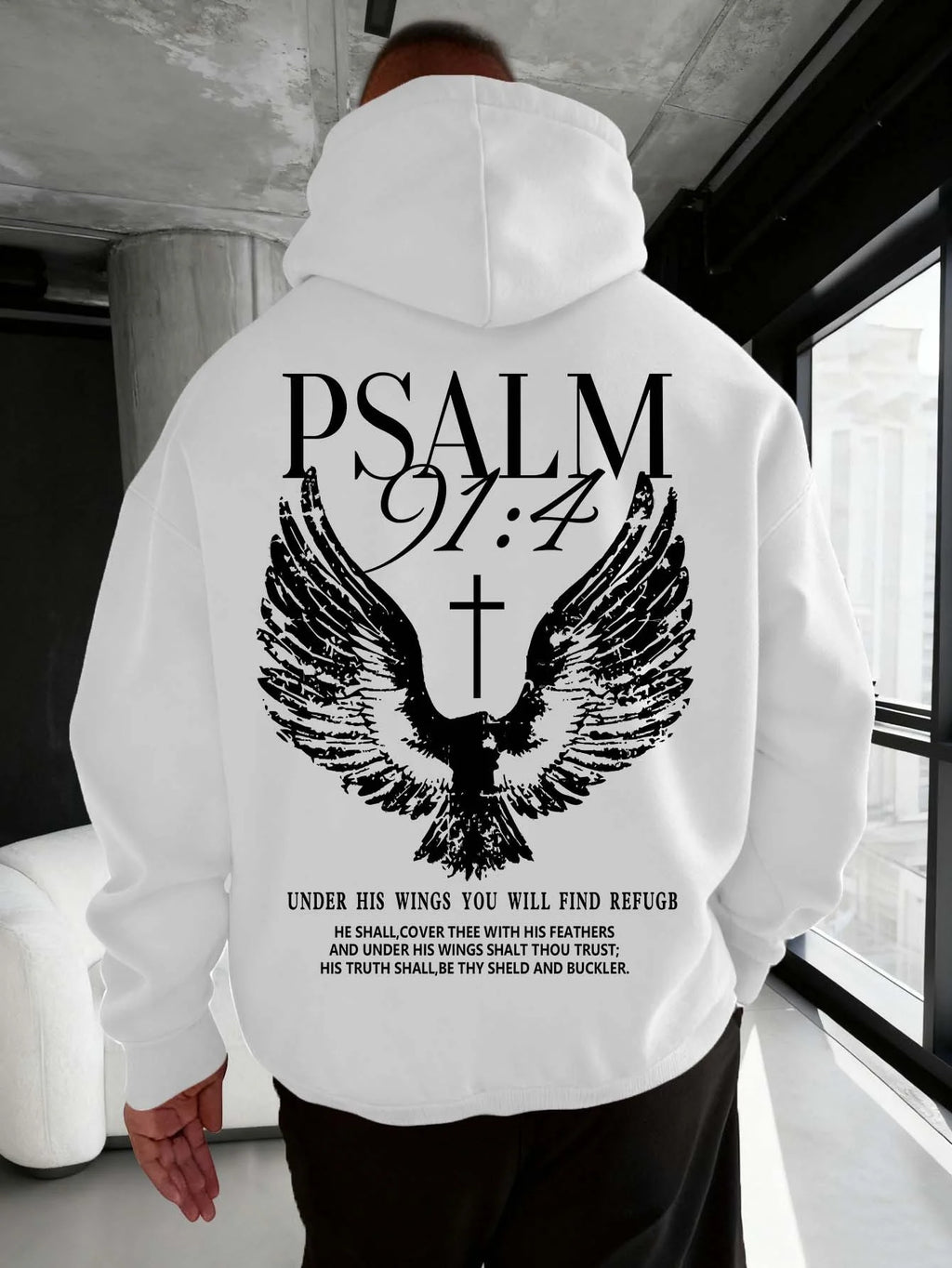 Christian Bible Verse Psalm 91:4 Print Men Women Hooded Sweatshirt Autumn Winter Outdoor Vacation Casual Loose Warm Sportswear - Matrix Studios