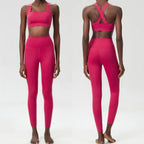 Women Solid Color Gym Suit Two Pieces Fitness Yoga Set Super Streth Slim Fit Running Sportswear Breathable Workout Clothes - Matrix-studios.com