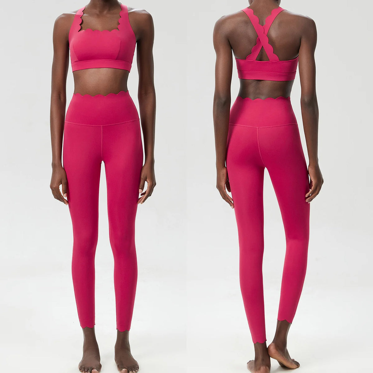 Women Solid Color Gym Suit Two Pieces Fitness Yoga Set Super Streth Slim Fit Running Sportswear Breathable Workout Clothes - Matrix-studios.com