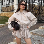 Tuularose Women's 2 Piece Fashion Lapel Zip Jacket Pleated Shorts Suit Vintage Streetwear New Party  Autumn Female Short Sets - Matrix-studios.com