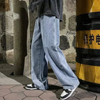 New Streetwear Loose Jeans Men Korean Style Fashion Loose Straight Wide Leg Pants Men's Brand Clothing Black Light Blue - Matrix Studios