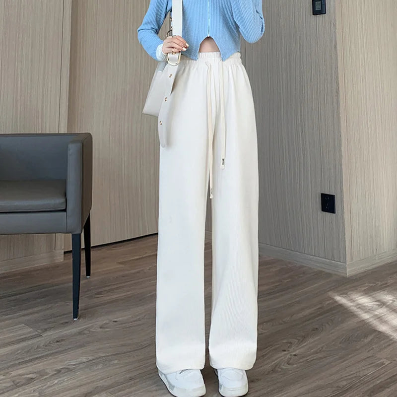 Women Long Pants Spring Autumn Women Elastic Waist Stright Long Wide leg pants 2024 Casual Female Long Pants Trousers