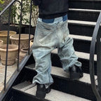 CUT-UP Double-layer Double Waist Patchwork Baggy Jeans for Men and Women Straight Casual Loose Denim Trousers Oversized - Matrix Studios