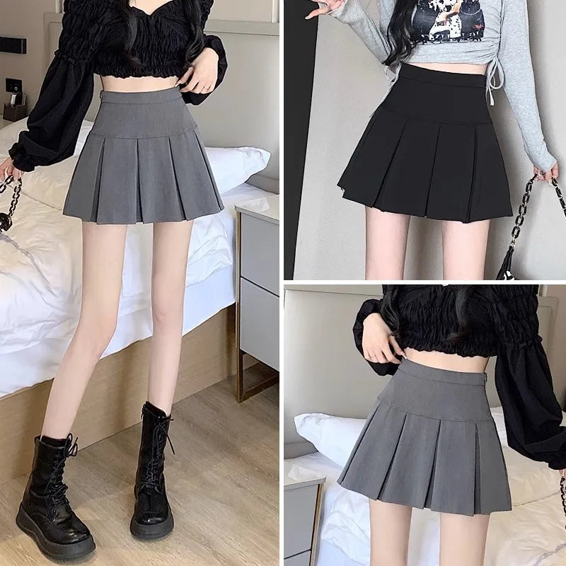 Vintage Gray Pleated Skirt Women Kawaii High Waist Mini Skirts Korean Fashion School Uniform Harajuku Streetwear Spring - Matrix-studios.com