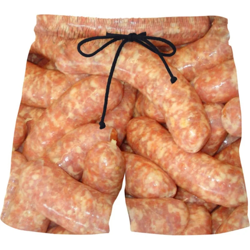 Funny Fatty Beef Hot Dog Men's 3D Print Short Pants Street Hip Hop Beach Shorts Skateboard Swimming Shorts Women Short Trunks