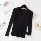 Autumn Winter Women Sweaters Casual Long Sleeve Knitted V Neck Pullover Sweater Femme Basic Solid Jersey Tops Fashion Clothes - Matrix-studios.com
