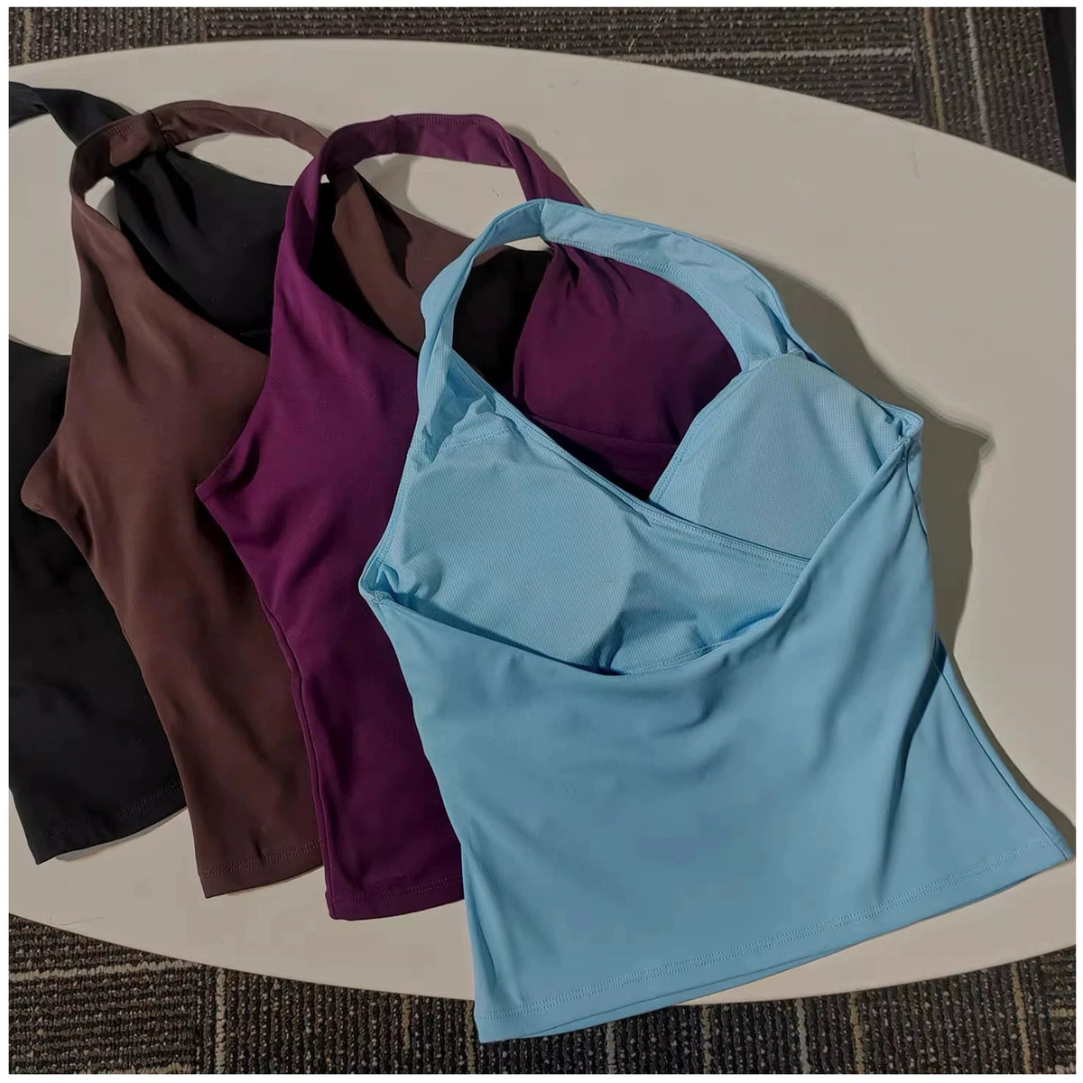 Women's Sexy V-Neck Fitness Bra Nude Sports Bra Hanging Neck Yoga Suit Vest Comfortable Breathable Gym Top for Active Wear - Matrix Studios