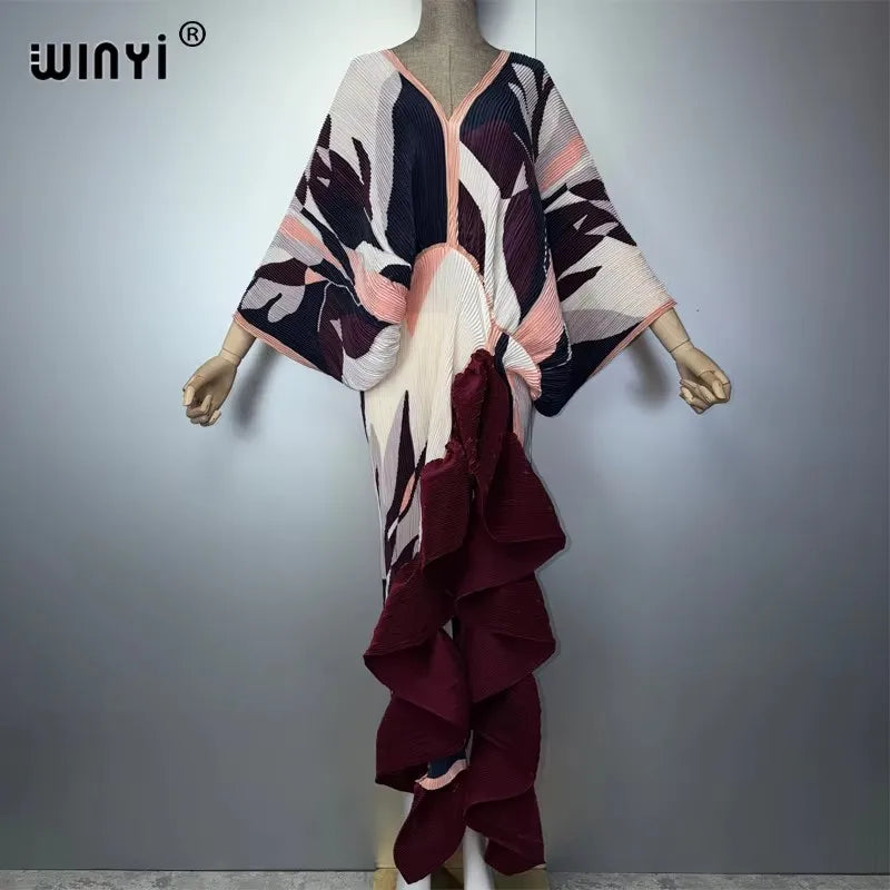 WINYI Women's Pleated Slim Dress with High Fork Fashion Beach Cover Up Muslim Kaftan Abaya Dubai Luxury Long Evening Dress - Matrix-studios.com